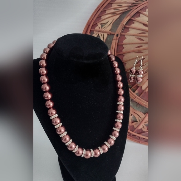 Copper Colored Beaded Necklace & Earrings Set - Picture 3 of 7